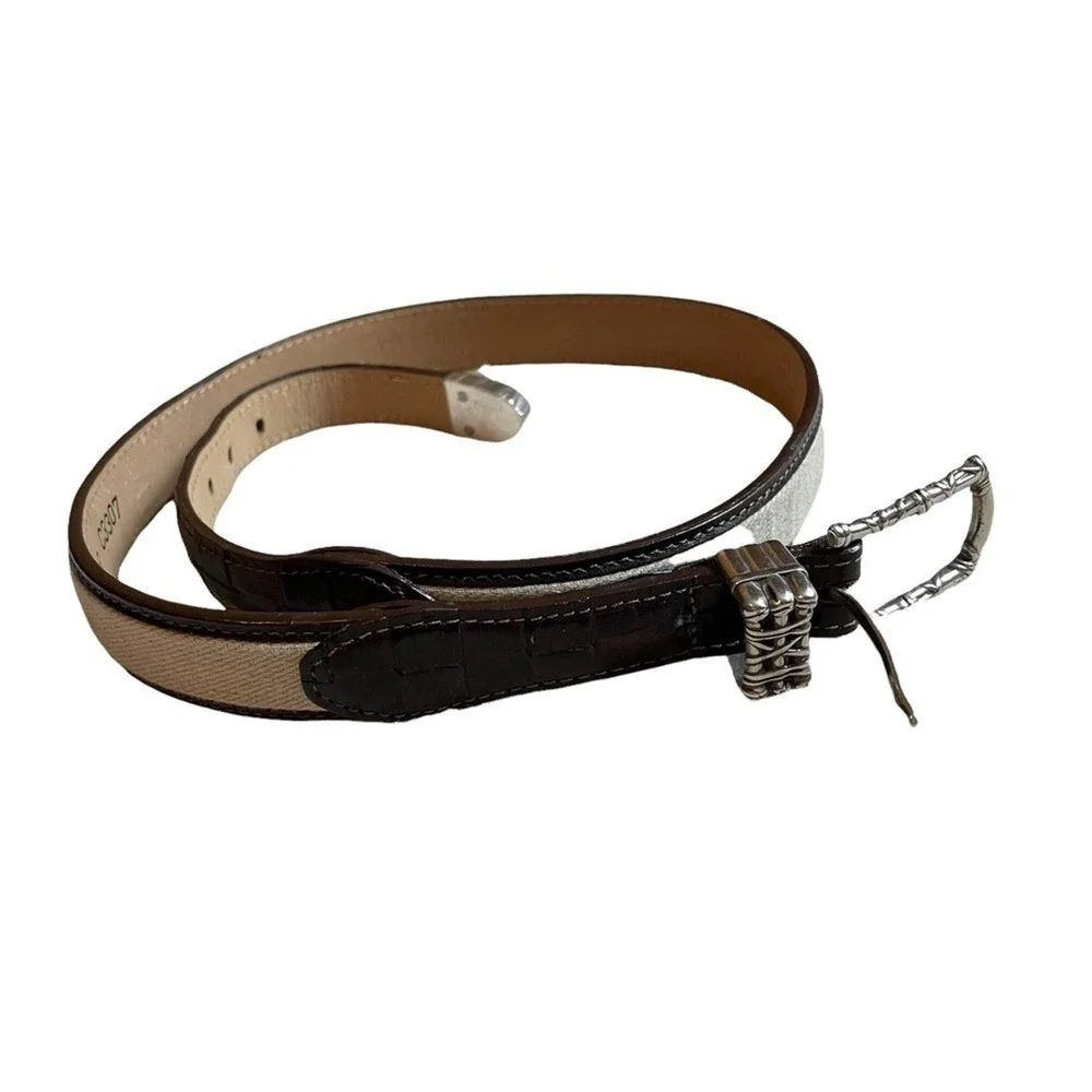 Brighton Brown Leather Tan Silver Belt Women's
